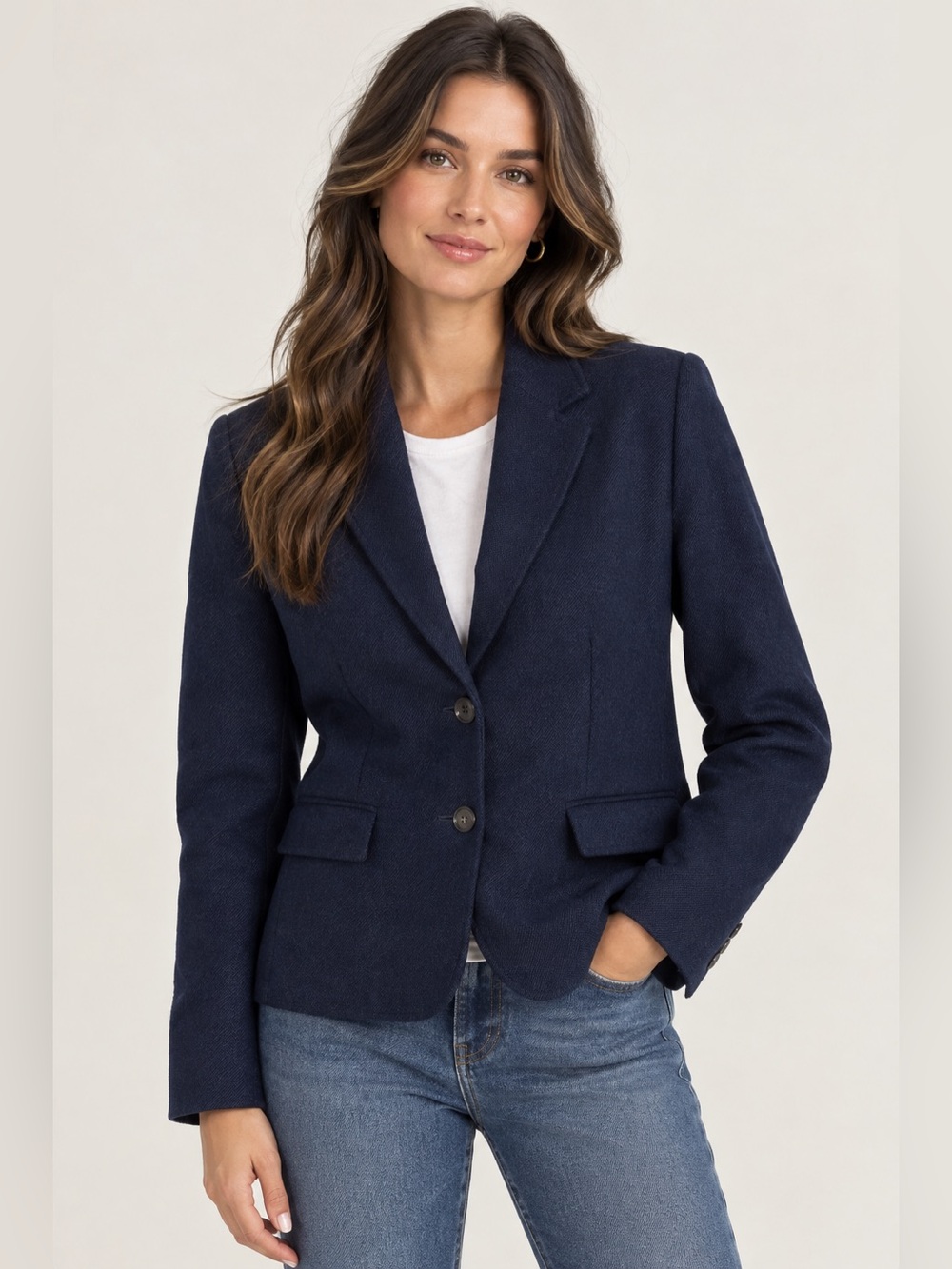 L.L. Bean Signature Wool 2-Button Blazer Women 12 Navy Sharp Notch Business